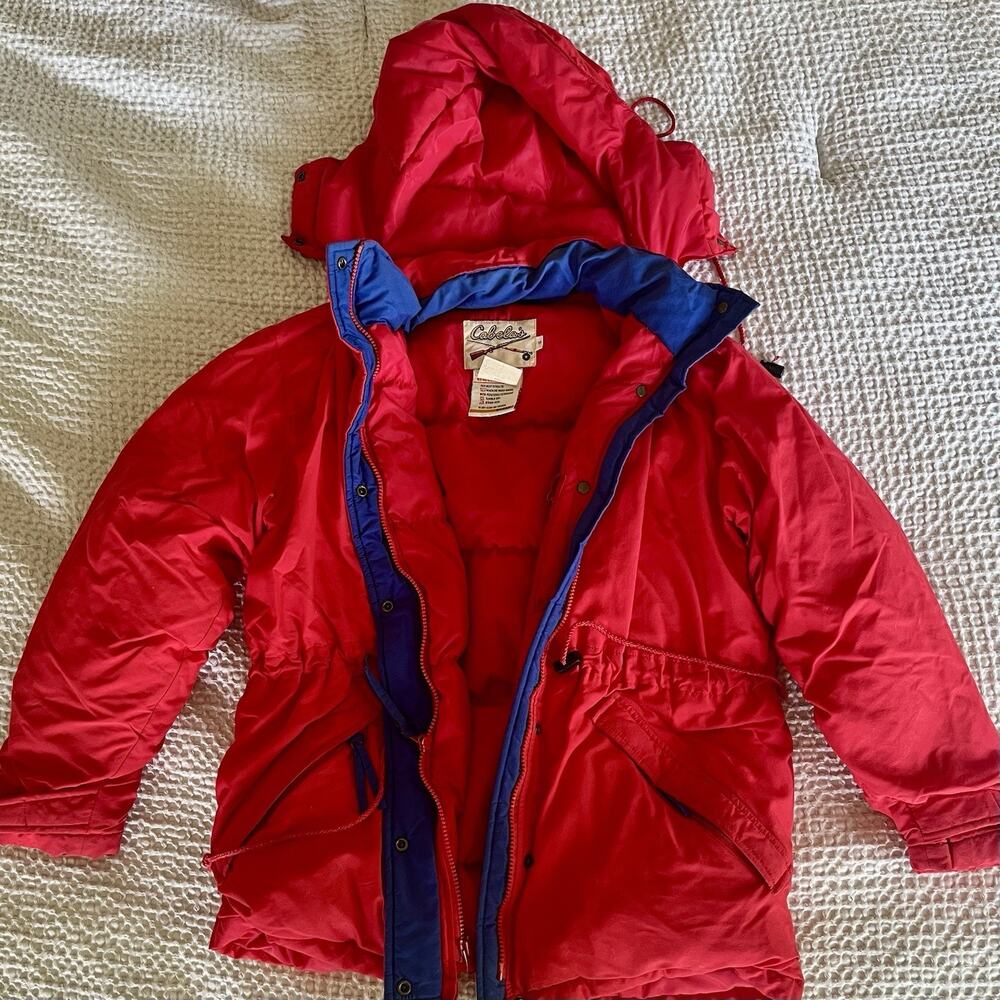 Women’s Rare Vintage Cabelas Puffer Coat Removable Hood Size Small Zip Button